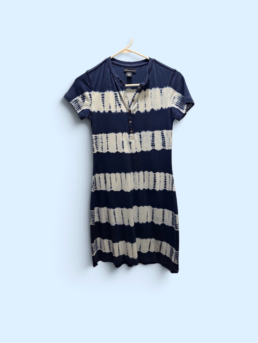 American Living Navy & White Tie-Dye Henley Mini Dress